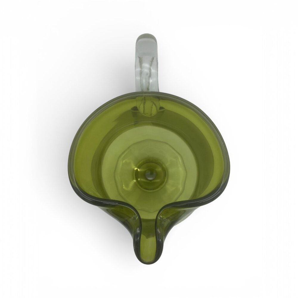 Vintage Avocado Green Art Glass Pitcher Pedestal Base Applied Handle MCM - Picture 5 of 11